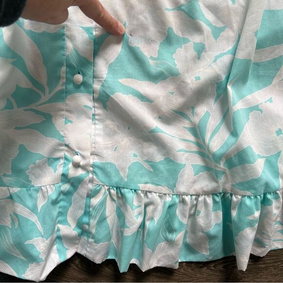 Hilo Hattie Vtg Floral Puff Short Sleeve Ruffle Hem Midi Dress Blue White size L - Picture 6 of 8
